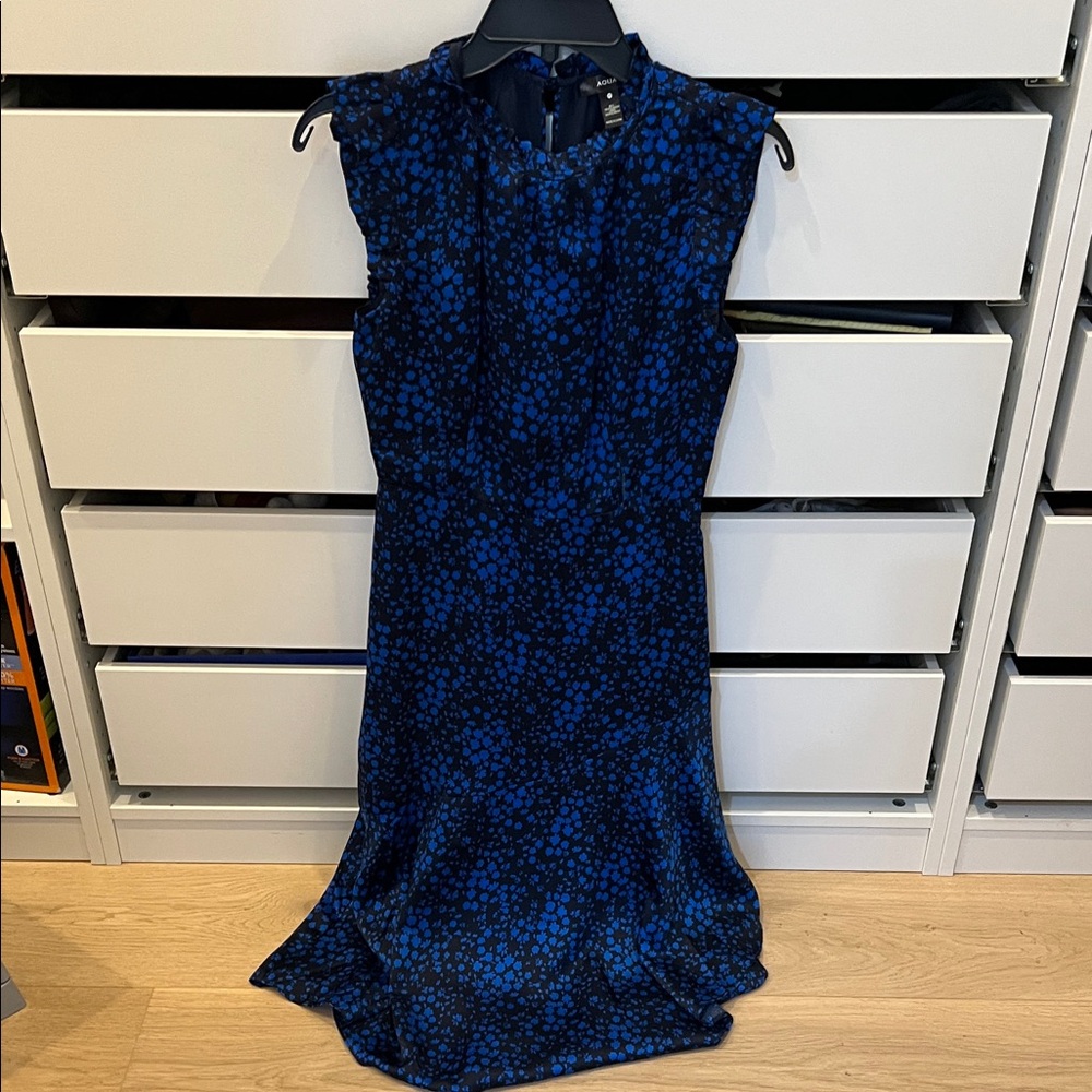 Aqua Midnight Blue Floral Midi Dress